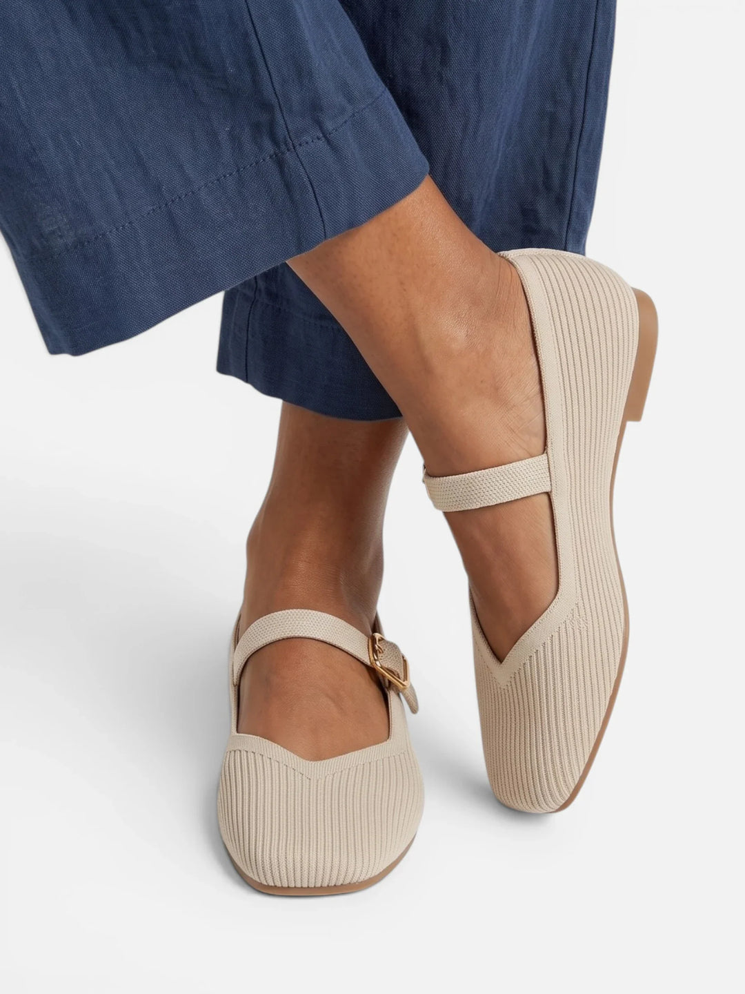 Women's Knit Mary Jane Ballet Flats with Square Toe