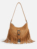 Women's Faux Suede Fringe Shoulder Bag with Buckle