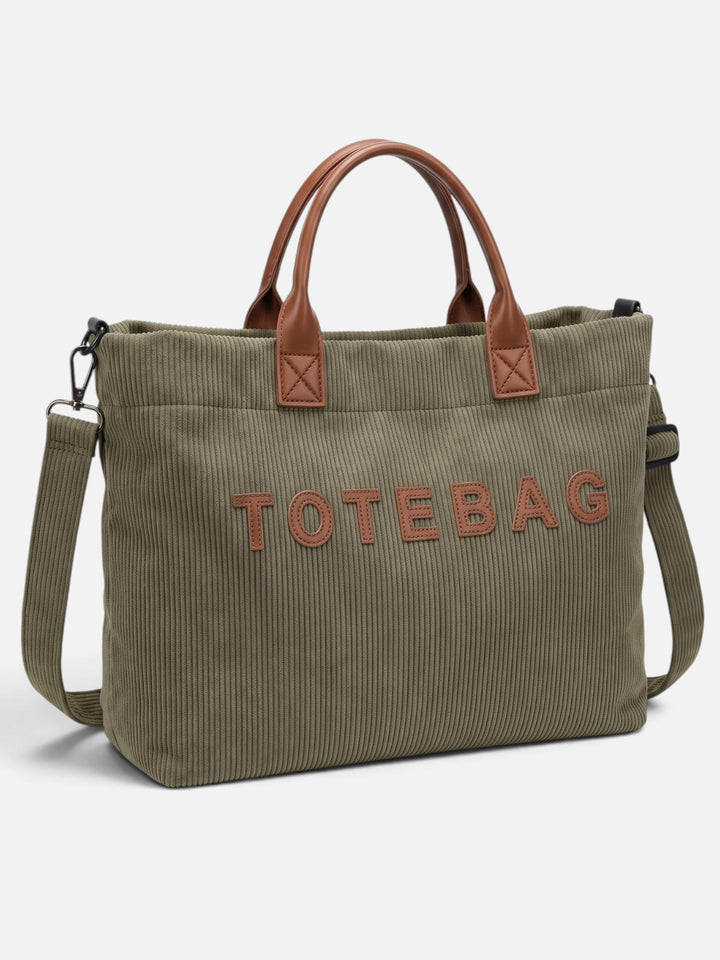 Women's Corduroy Lettering Tote Bag