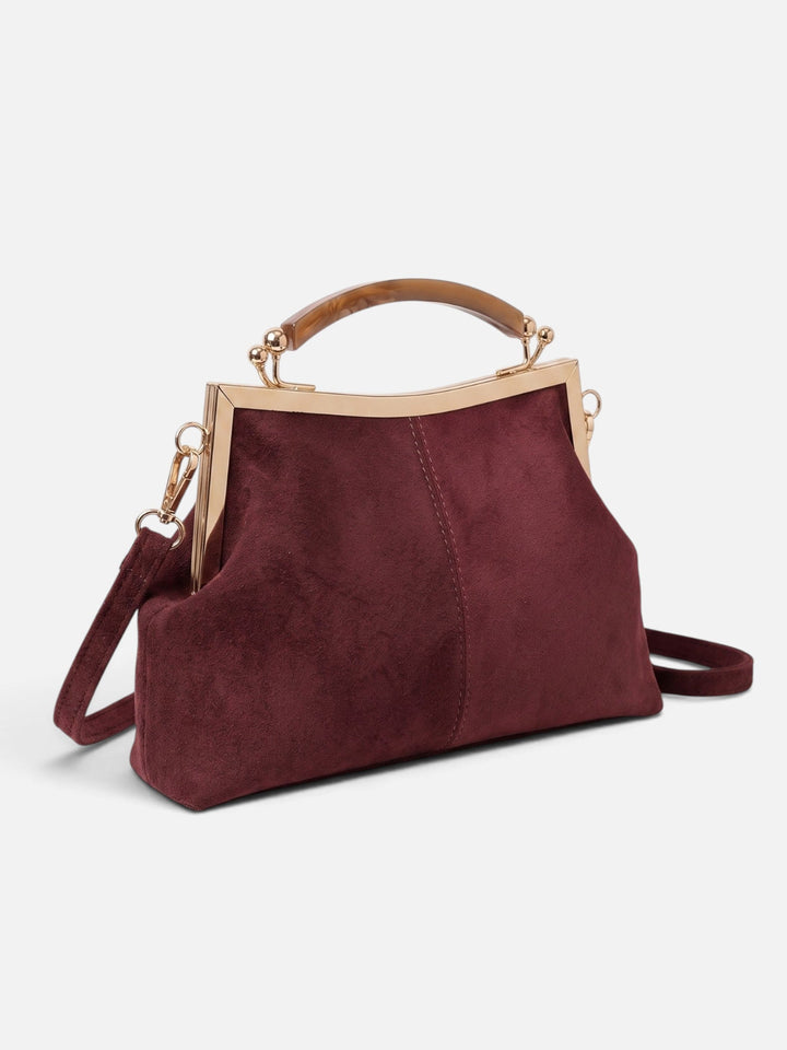 Women's Suede-Effect Crossbody Bag with Gold Clasp