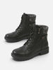 Women's Leather Combat Boots with Knit Panel