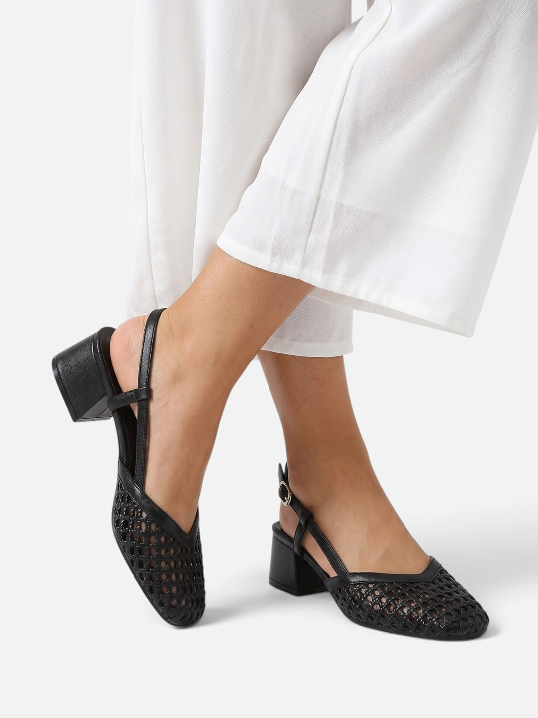 Women's Woven Slingback Pumps with Block Heel