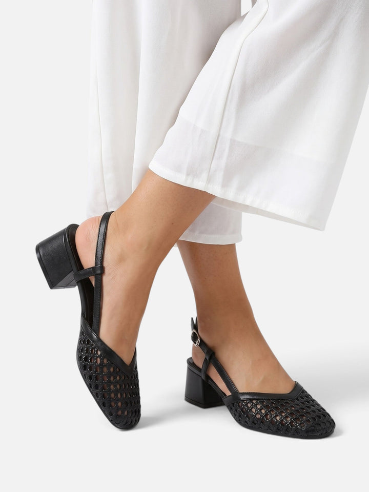 Women's Woven Slingback Pumps with Block Heel