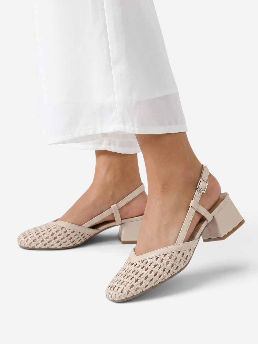 Women's Woven Slingback Pumps with Block Heel