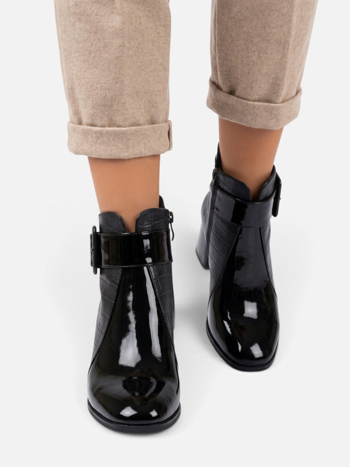 Women's Patent Croc-Effect Ankle Boots with Buckle