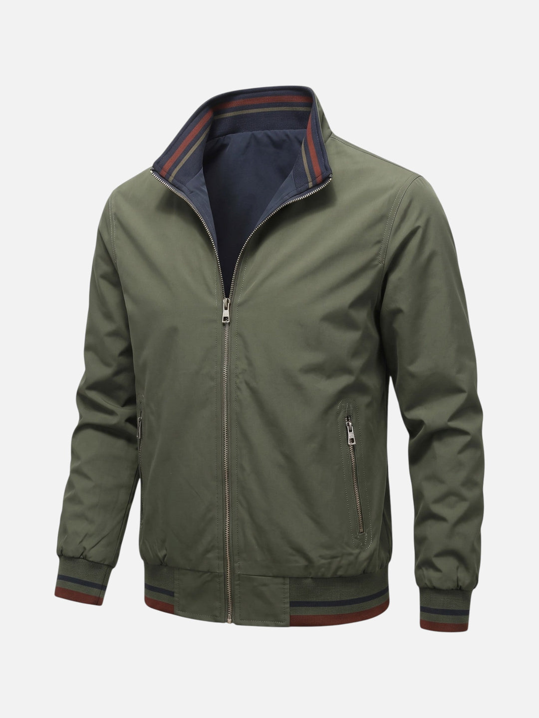 Men's Striped Zip-Up Harrington Jacket