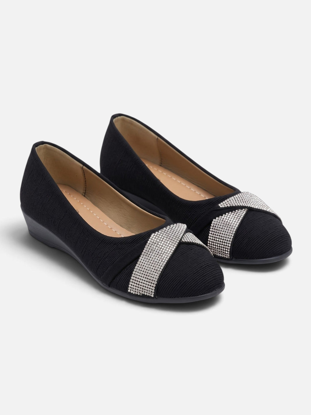 Women's Faux Suede Ballet Flats with Rhinestone Bow