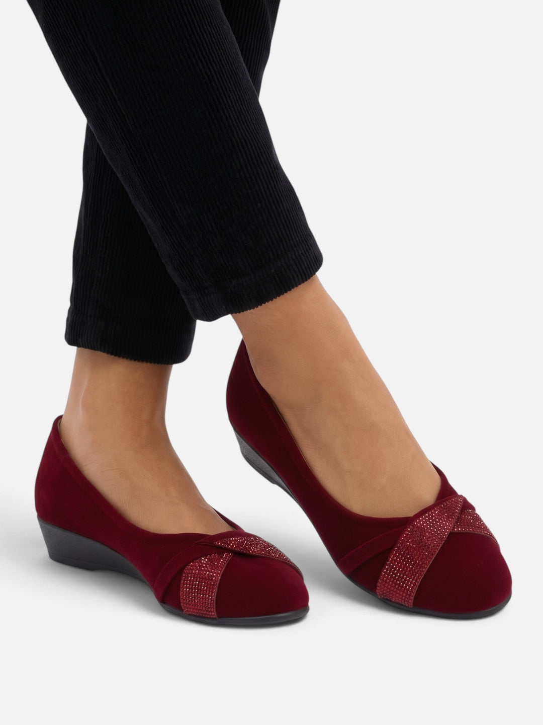 Women's Faux Suede Ballet Flats with Rhinestone Bow