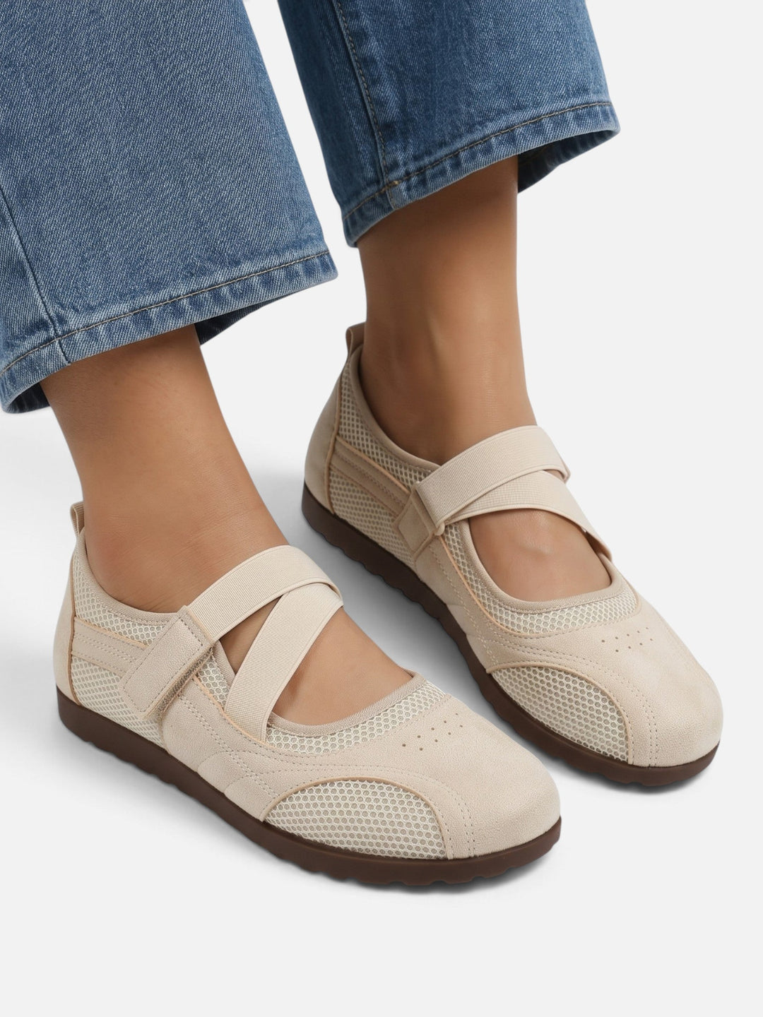 Women's Mesh Sneakerina Ballet Flats with Crisscross Straps