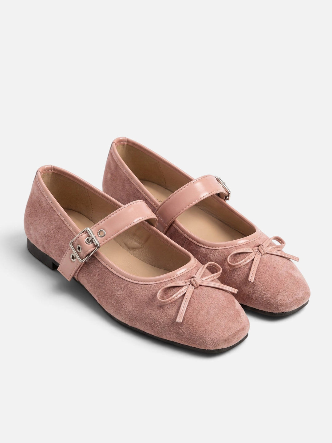 Women's Suede Mary Jane Ballet Flats with Bow & Buckle