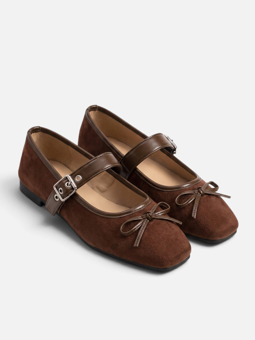 Women's Suede Mary Jane Ballet Flats with Bow & Buckle
