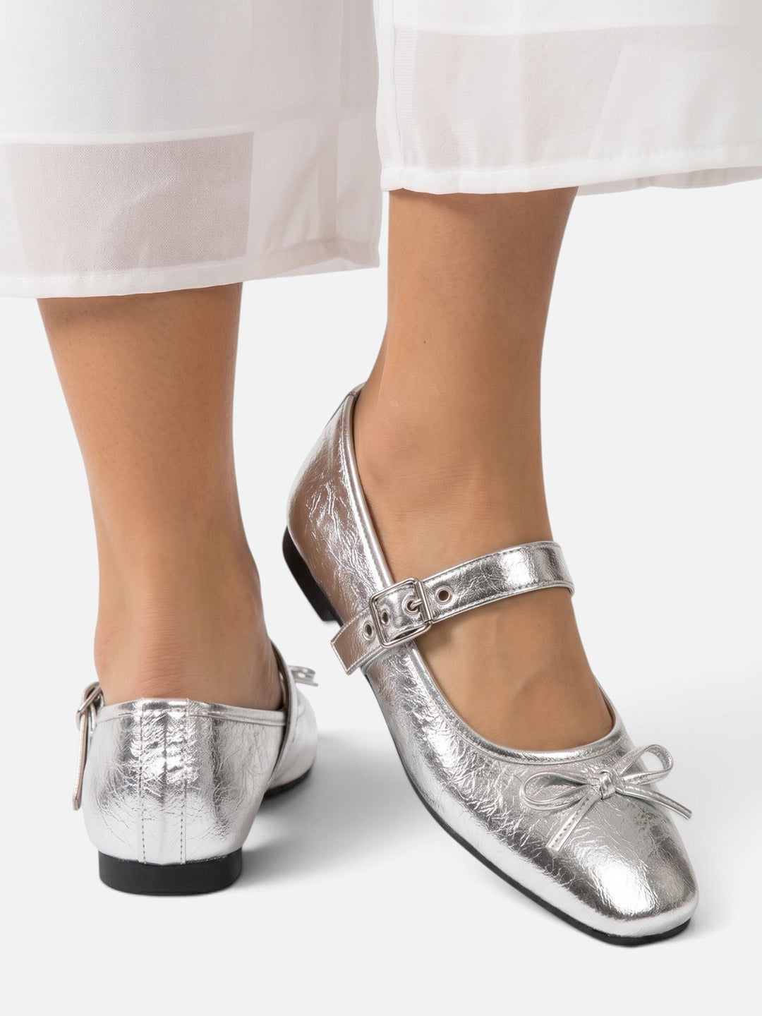 Women's Suede Mary Jane Ballet Flats with Bow & Buckle