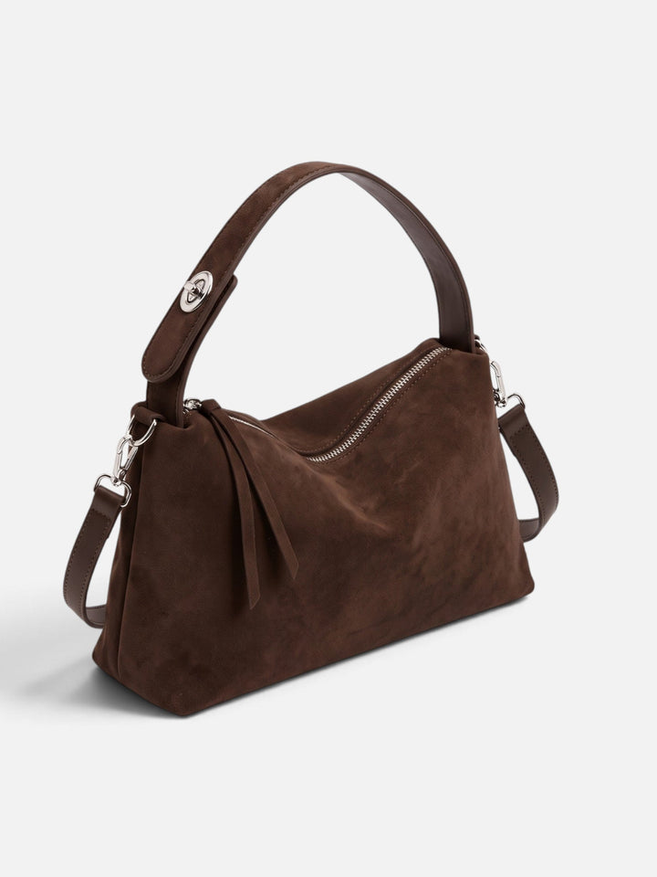 Women's Faux Suede Zip Shoulder Bag