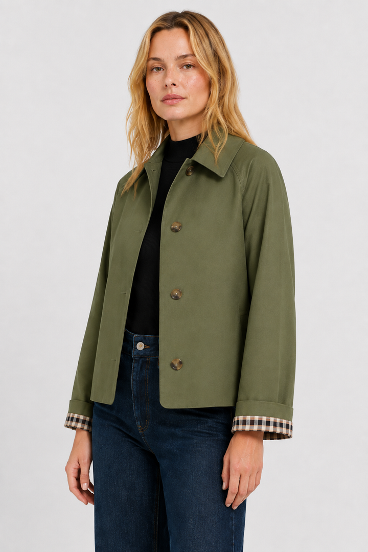 Lightweight Women's Jacket with Loose Fit and Gingham Lining