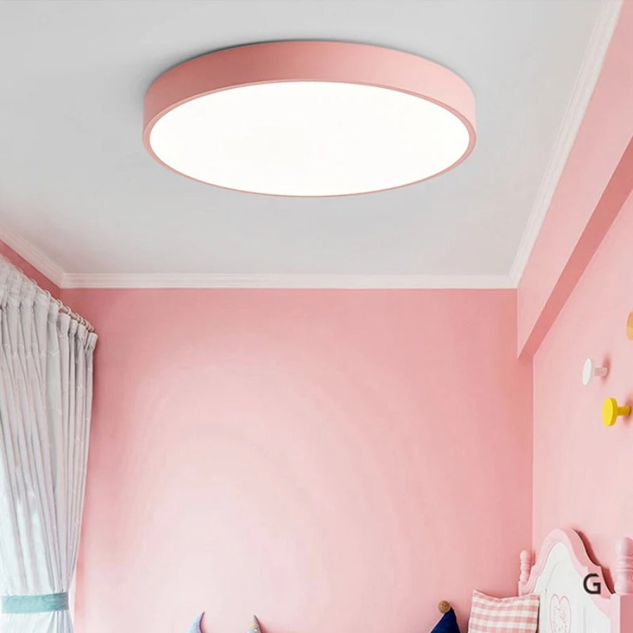 Scandinavian LED Ceiling Light in Macaron Shape with Wooden Accent for Living Room or Bedroom
