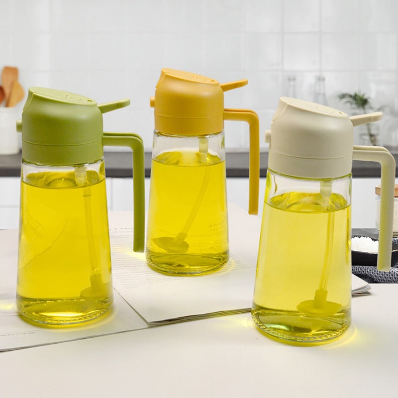 Olive Oil Dispenser Bottle with Glass Sprayer and Dual-Function Pour Spout