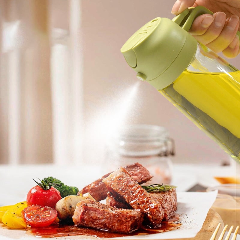 Olive Oil Dispenser Bottle with Glass Sprayer and Dual-Function Pour Spout