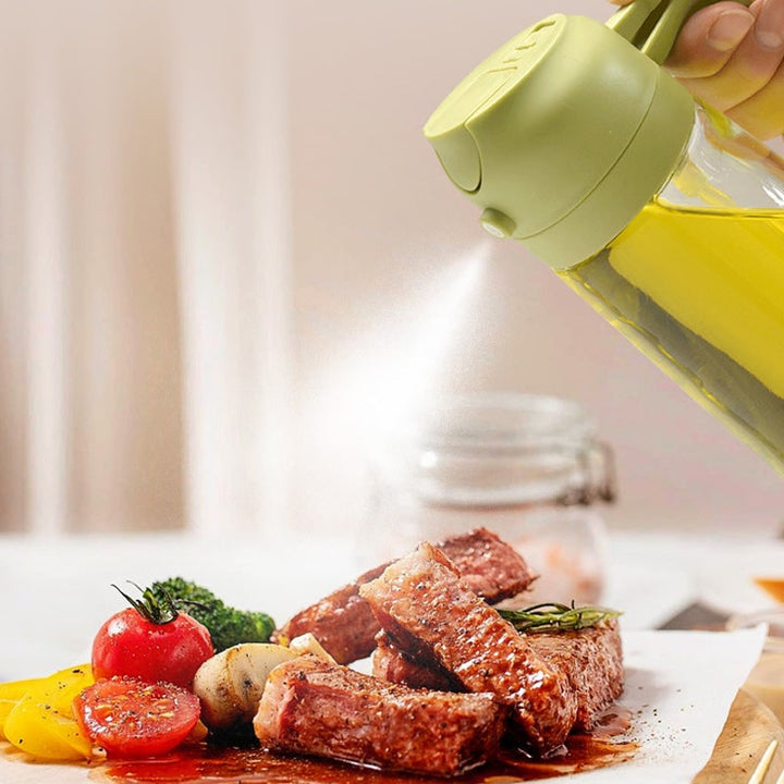 Olive Oil Dispenser Bottle with Glass Sprayer and Dual-Function Pour Spout