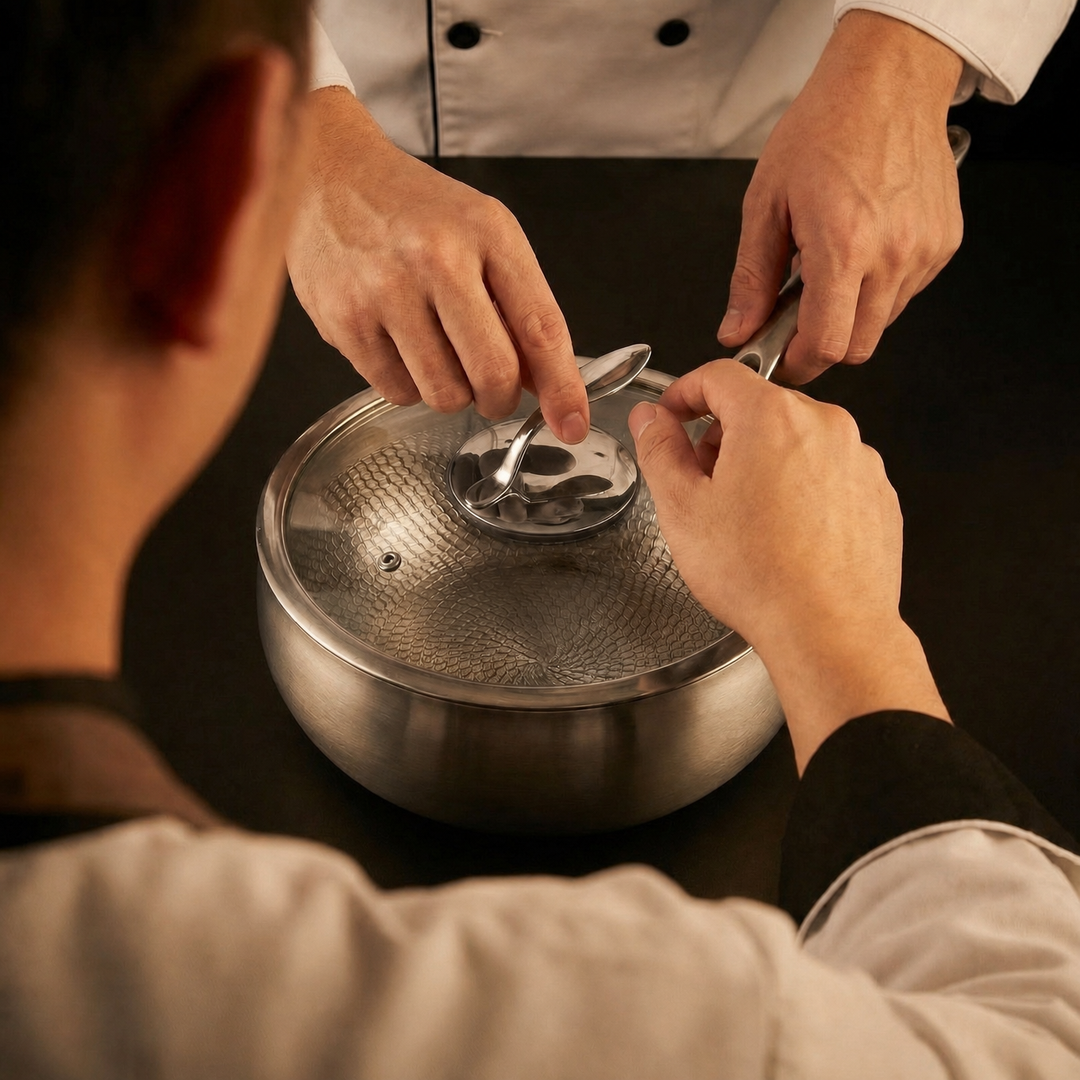 Hand-hammered titanium sauté pan, PFAS-free