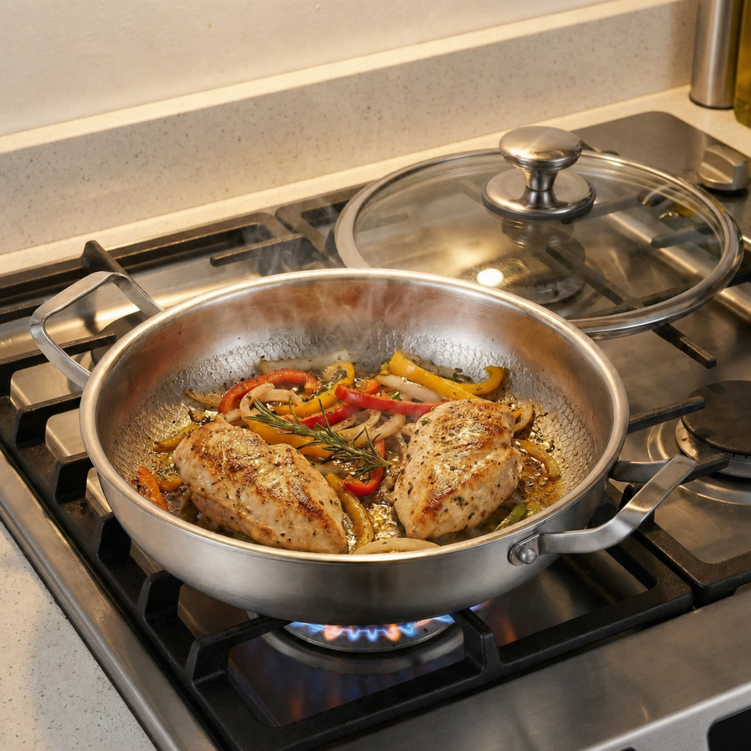 Hand-Hammered Titanium Pan with Two Side Handles