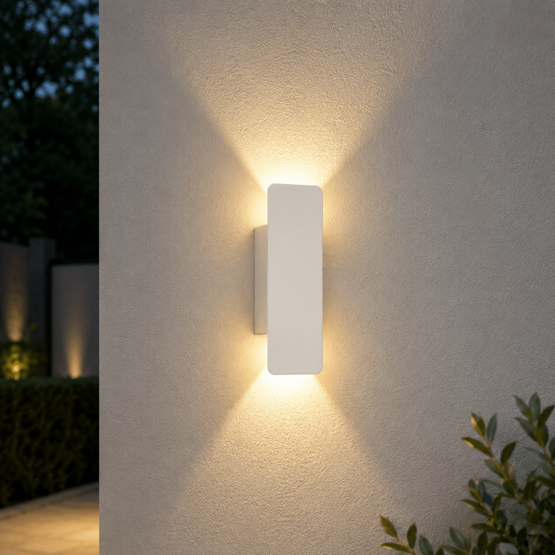 Outdoor Wall Sconce and Light with LED Up Down Lighting and Modern Rectangular Design