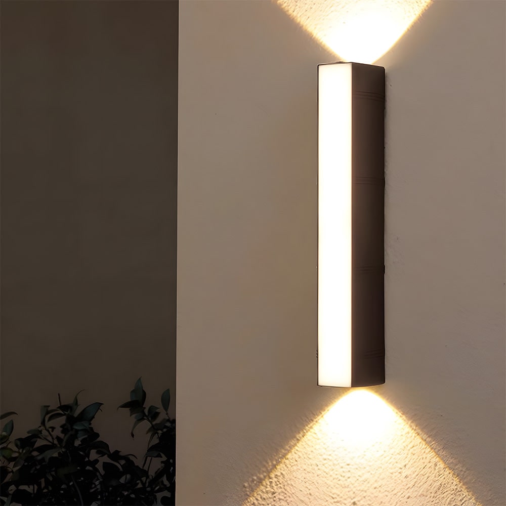 Outdoor Wall Sconce with Up and Down LED Lighting and Modern Architectural Design