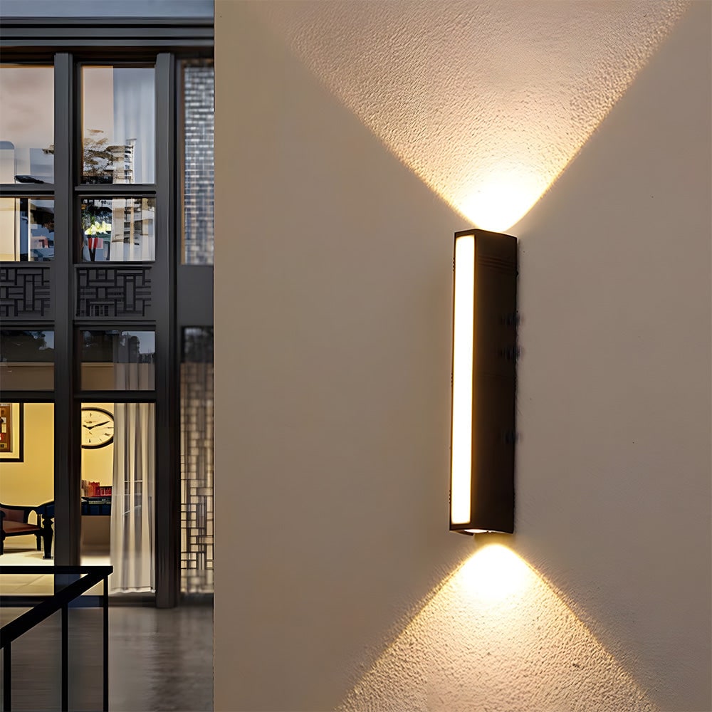Outdoor Wall Sconce with Up and Down LED Lighting and Modern Architectural Design