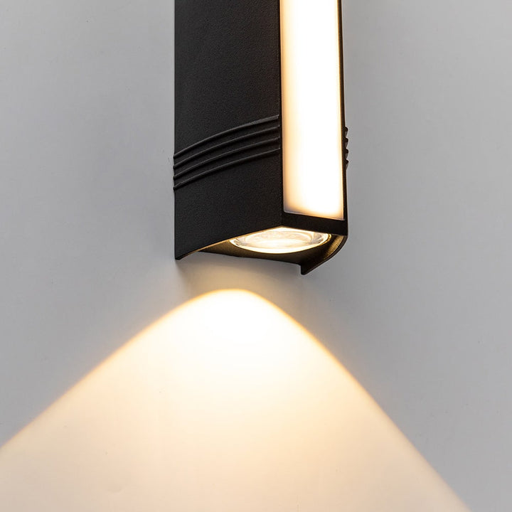 Outdoor Wall Sconce with Up and Down LED Lighting and Modern Architectural Design