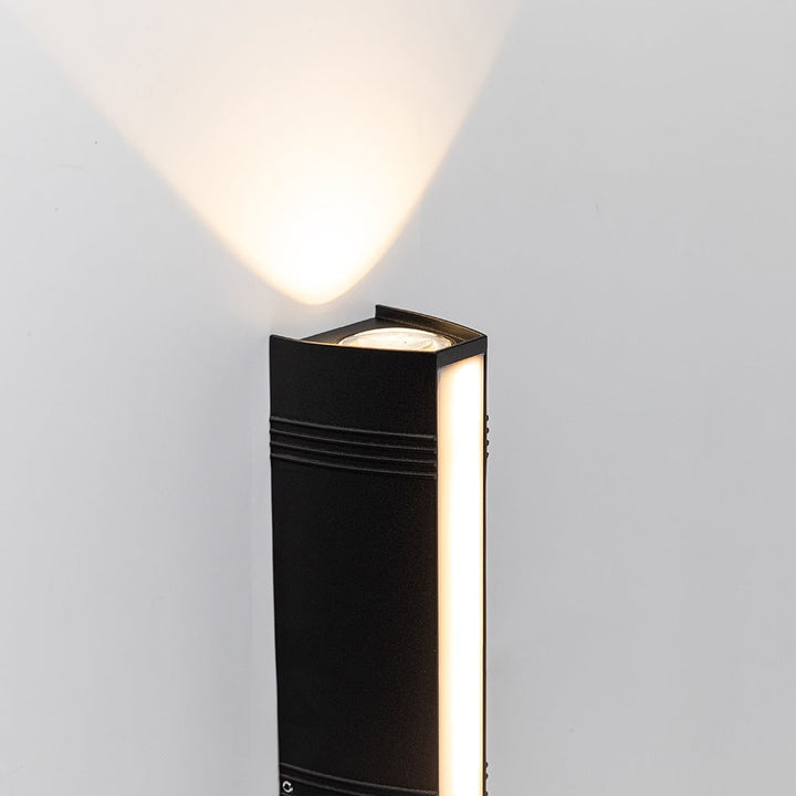 Outdoor Wall Sconce with Up and Down LED Lighting and Modern Architectural Design