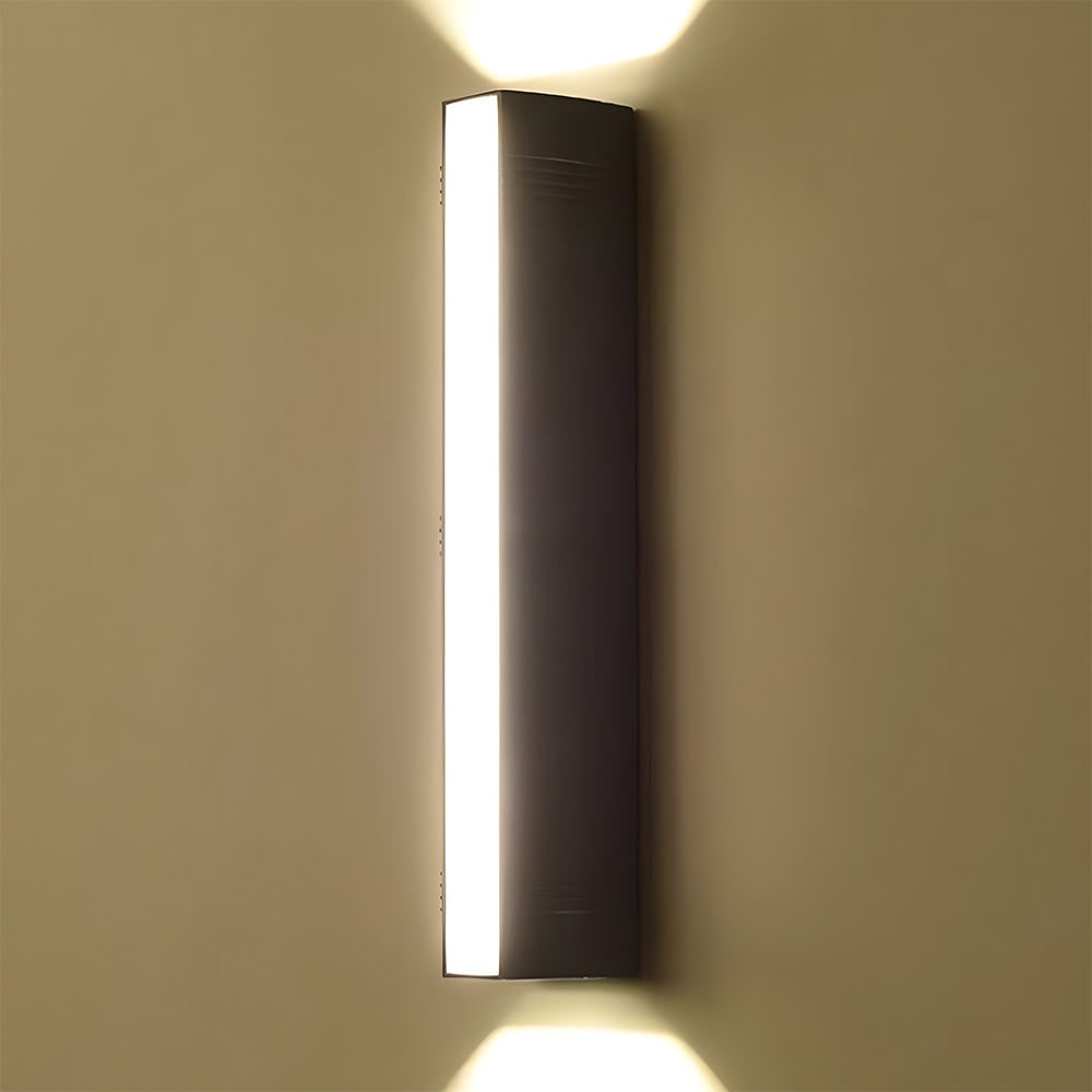 Outdoor Wall Sconce with Up and Down LED Lighting and Modern Architectural Design