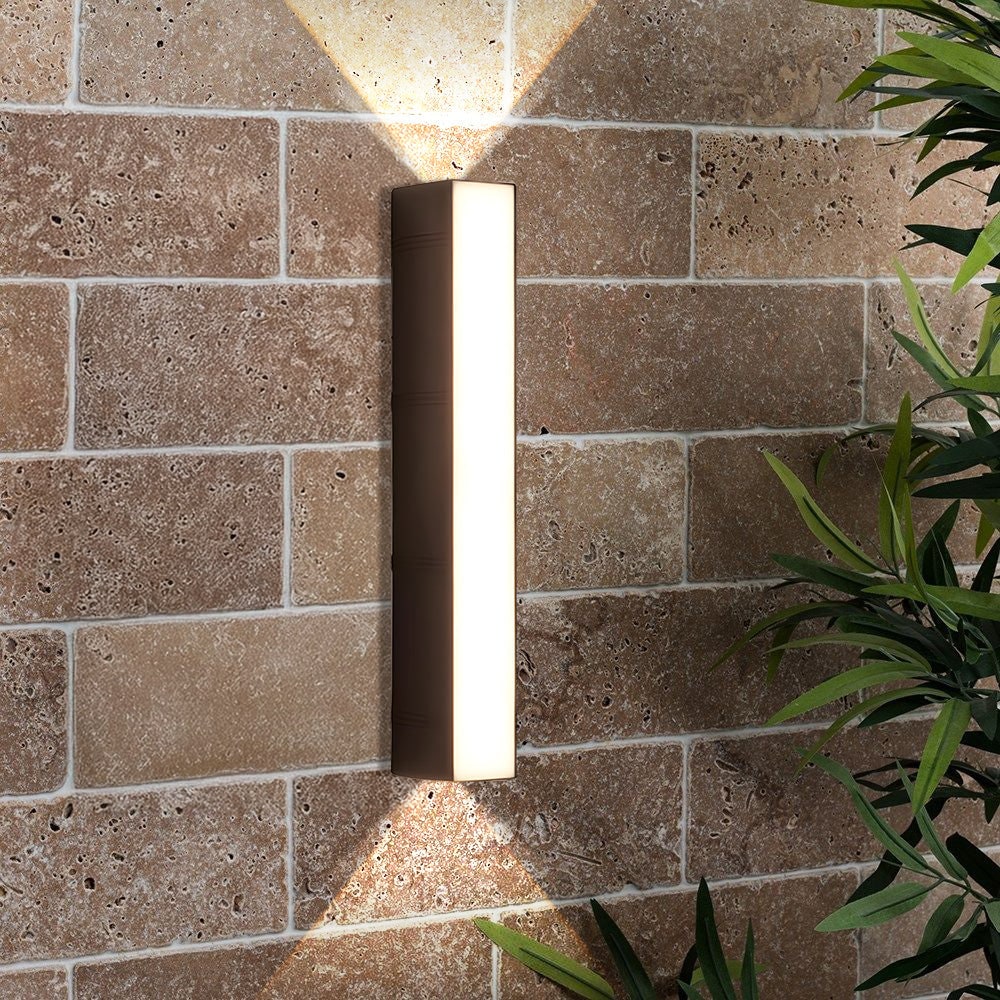 Outdoor Wall Sconce with Up and Down LED Lighting and Modern Architectural Design