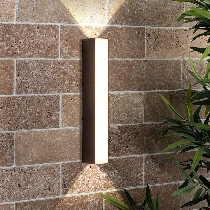 Outdoor Wall Sconce with Up and Down LED Lighting and Modern Architectural Design
