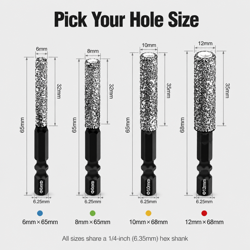 Dry Diamond Drill Bit for Tiles, Marble and Glass – No Water Required
