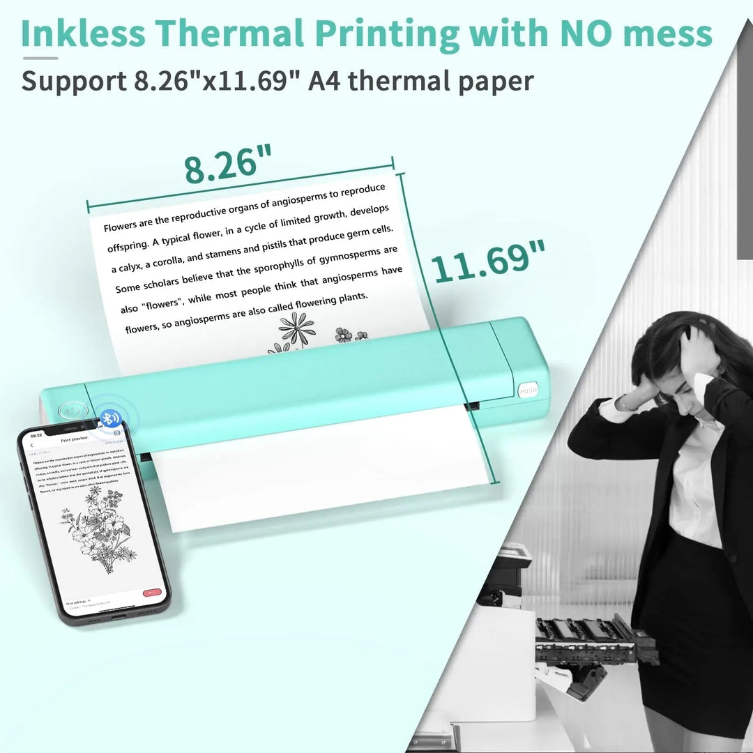 Portable Thermal Printer Wireless Bluetooth USB Compact A4 Smartphone Mobile