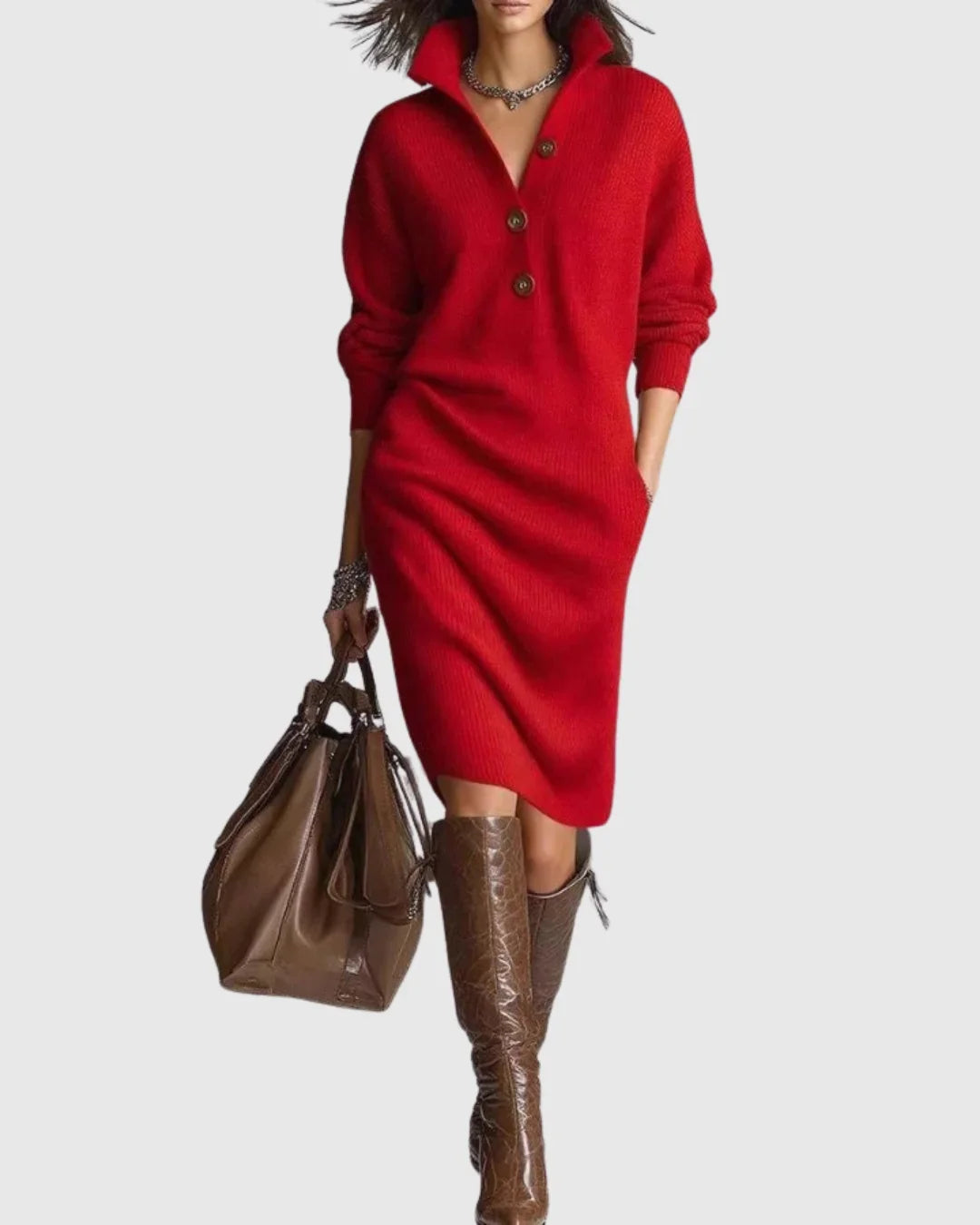 Pure Wool Winter Knit Midi Dress