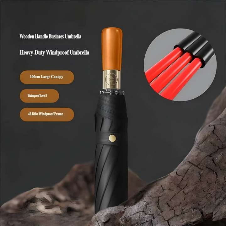 Repel Windproof Travel Umbrella with Wooden Handle and Automatic Folding