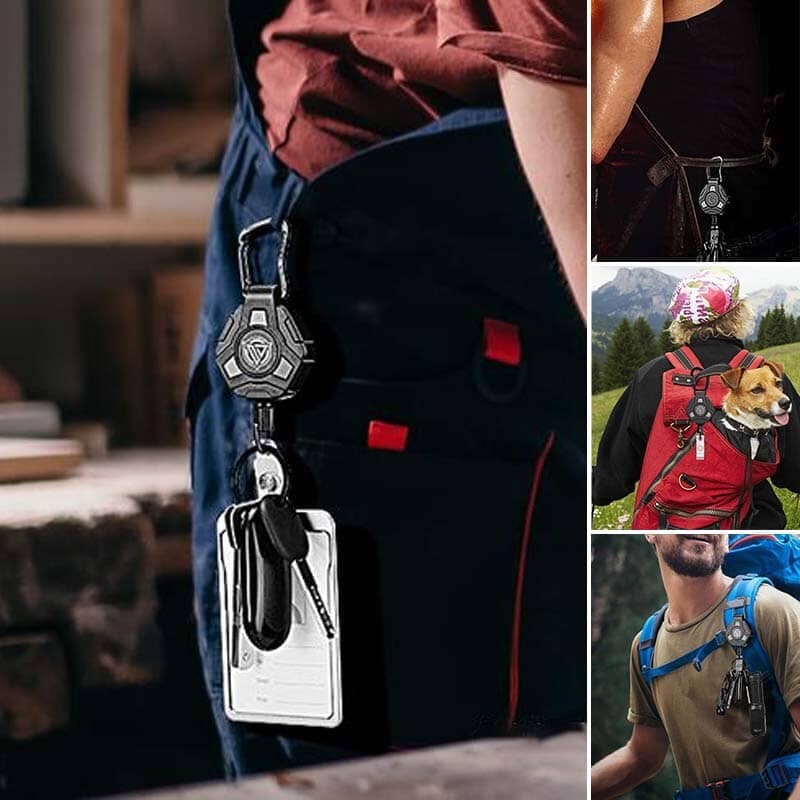 Retractable Key Chain with Carabiner and Heavy Duty Steel Wire Badge Holder Ring