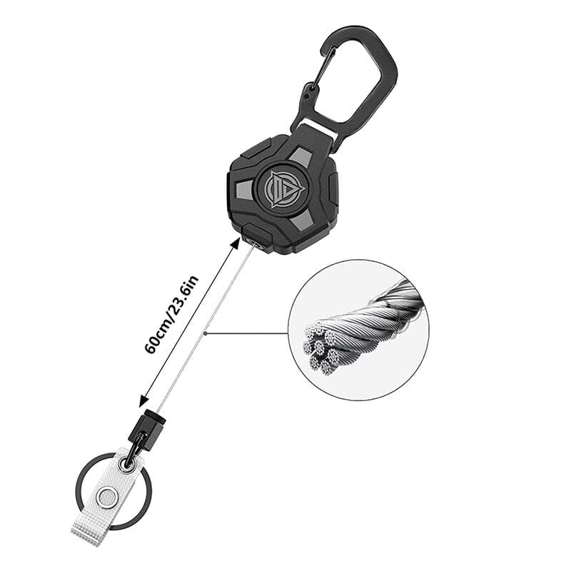 Retractable Key Chain with Carabiner and Heavy Duty Steel Wire Badge Holder Ring