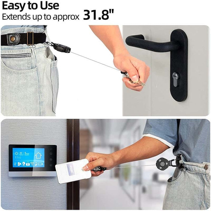 Retractable Key Chain with Carabiner and Heavy Duty Steel Wire Badge Holder Ring