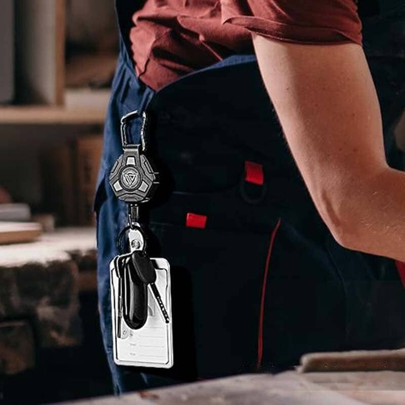Retractable Key Chain with Carabiner and Heavy Duty Steel Wire Badge Holder Ring