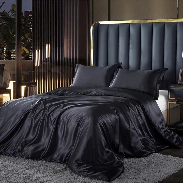 Satin Silk Luxury Bedding Set with Duvet Cover and Pillowcases Smooth Glossy Finish Sheets