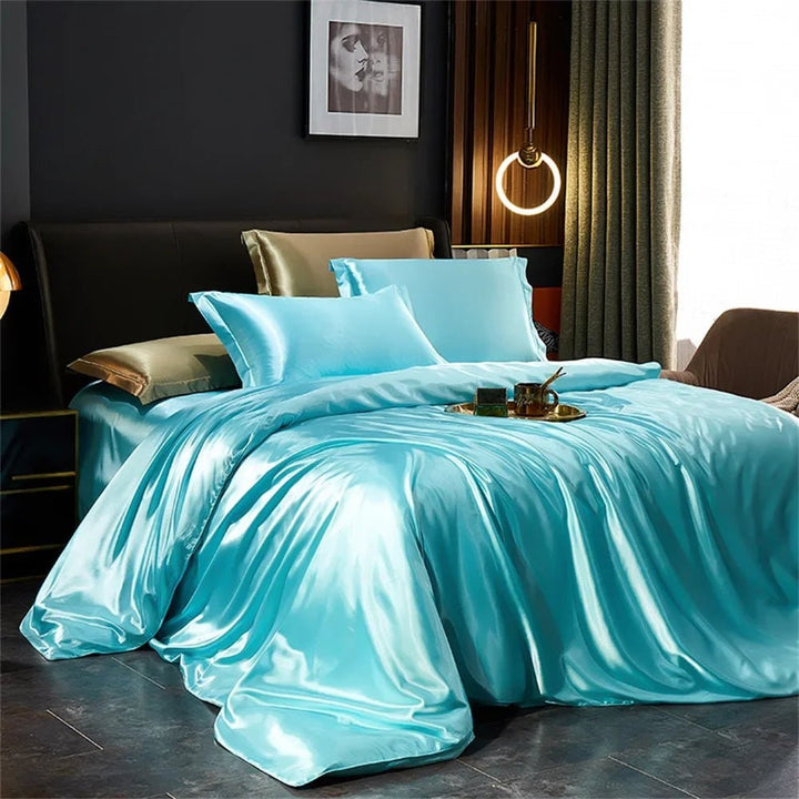 Satin Silk Luxury Bedding Set with Duvet Cover and Pillowcases Smooth Glossy Finish Sheets