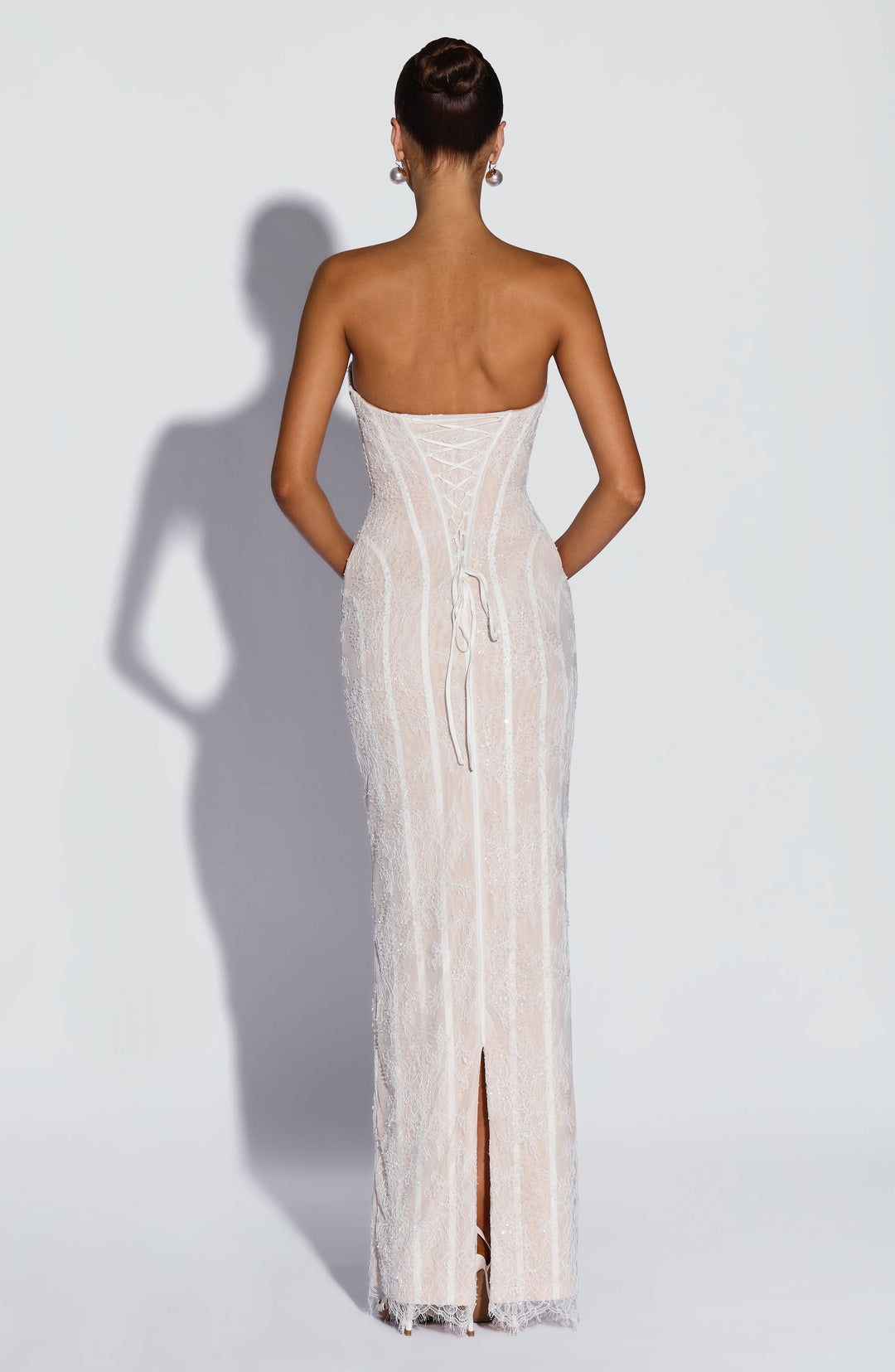 Strapless Floral Lace Maxi Dress with Corset