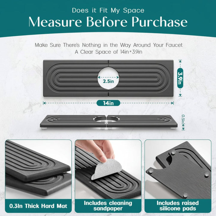 Sink Splash Guard with Diatomaceous Earth Faucet Mat and Quick-Drying Stone Finish