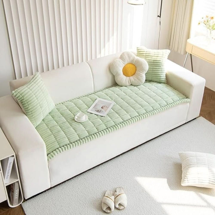 Sofa Couch Seat Cushion Cover with Plush Quilted Design and Non-Slip Backing Stretchable