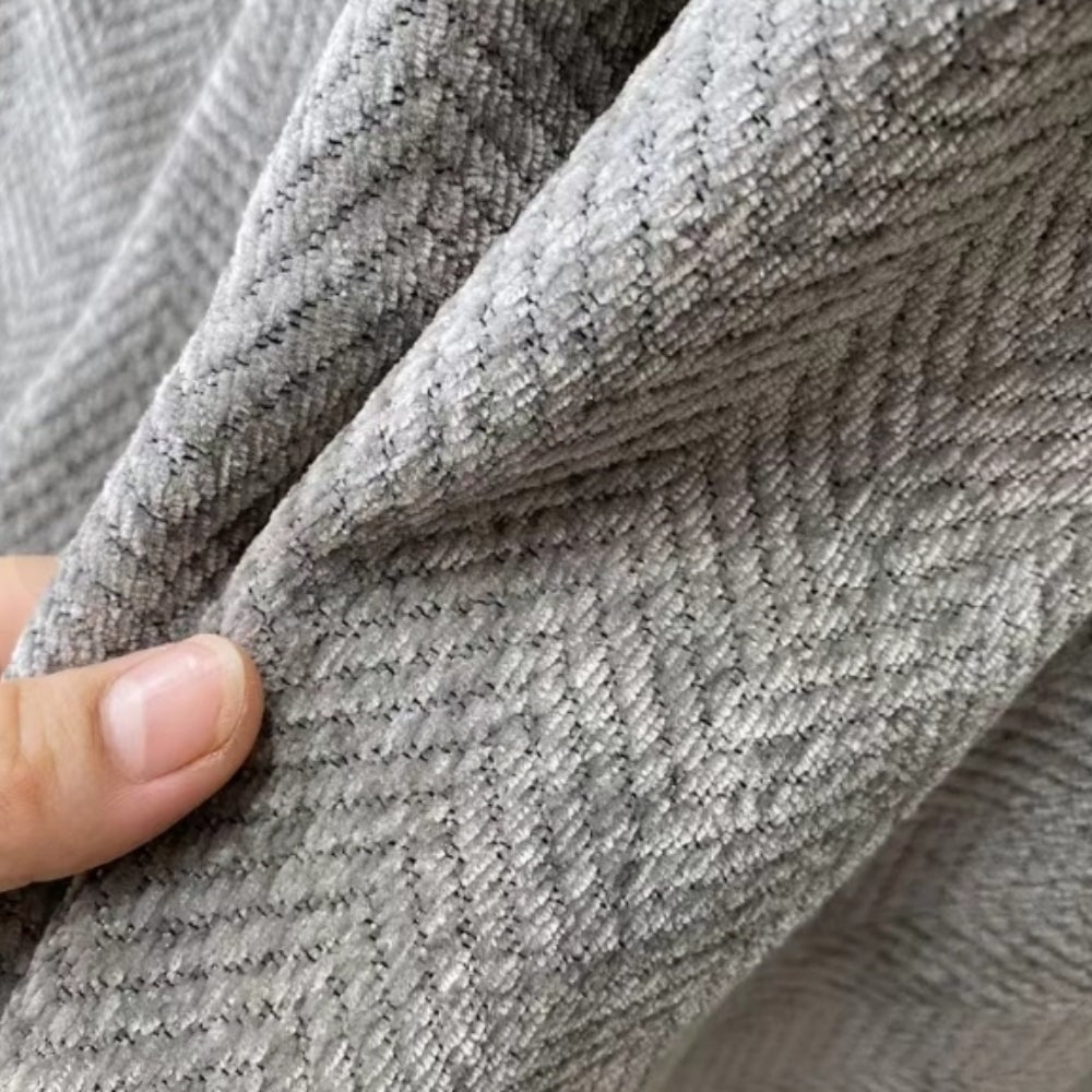 Sofa Throw Blanket with Woven Herringbone Pattern and Fringe Edges