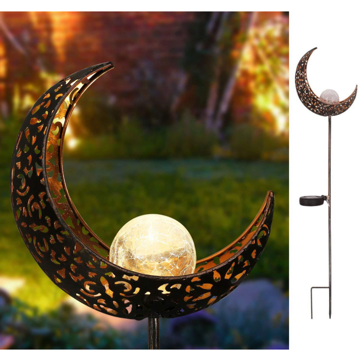 Solar Garden Lights Outdoor Pathway Stake with Crackled Glass Globe and Warm LED