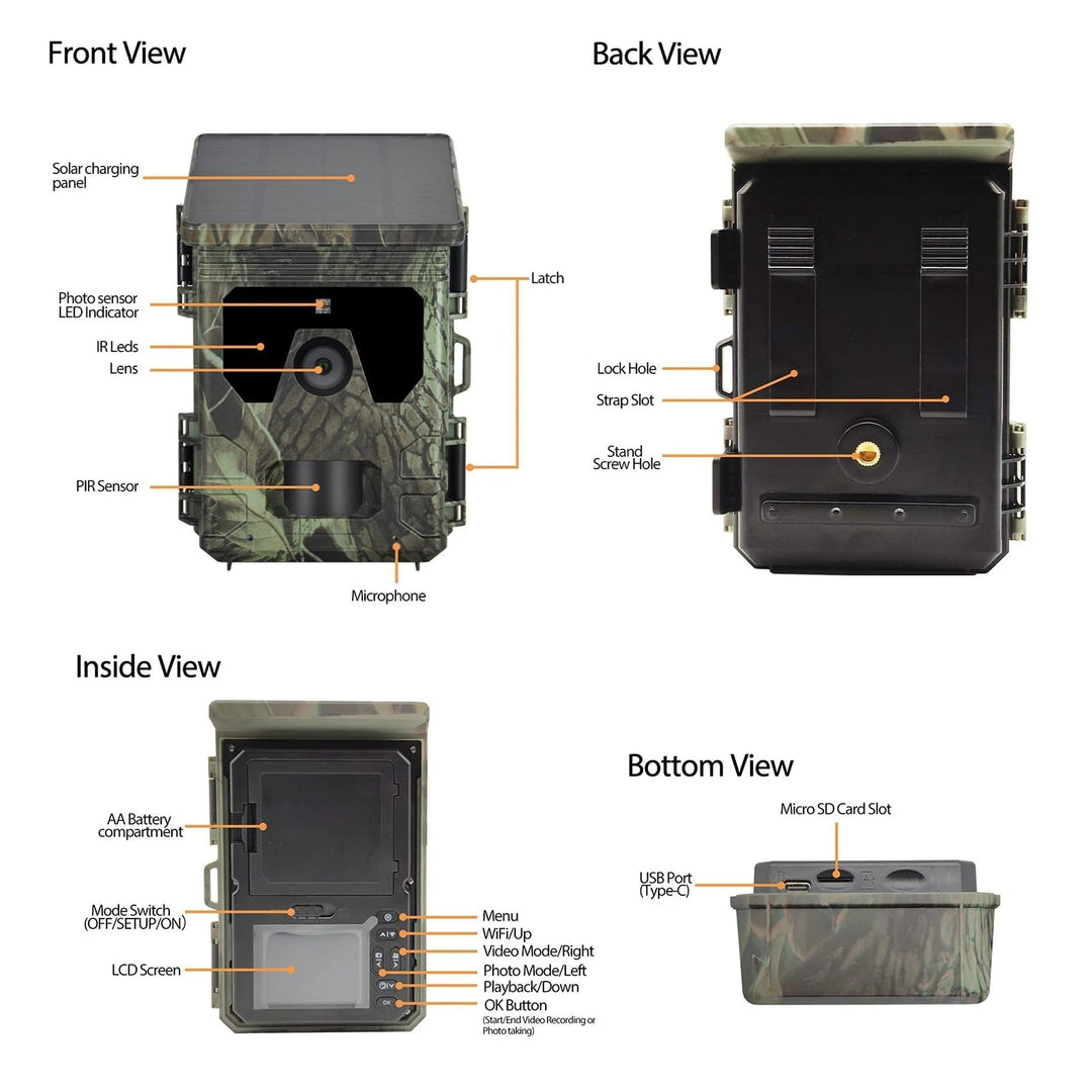 Solar Powered Cell Trail Camera with Night Vision Motion Sensor and Sd Card Slot