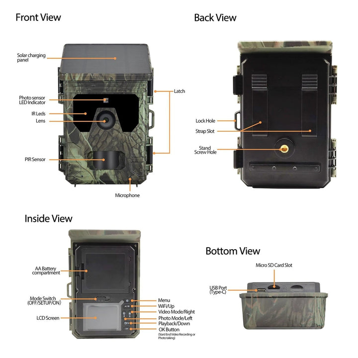 Solar Powered Cell Trail Camera with Night Vision Motion Sensor and Sd Card Slot