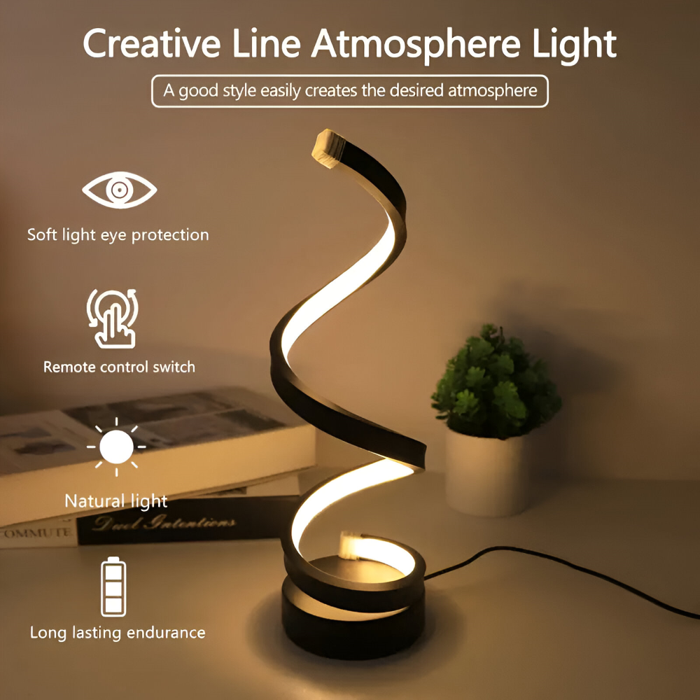 Spiral LED Table Lamp with Adjustable Color Temperature for Desk and Dining Room